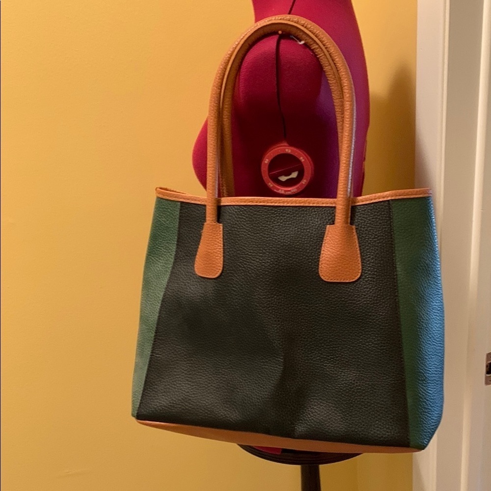 Neiman Marcus Black and Green Tote Bag with Tan details NWOT